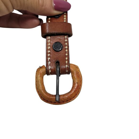 Vtg Handmade Cognac Braided Tooled Western Leather Belt 28\